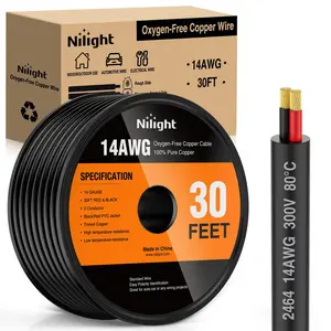 Nilight 30FT 14AWG Oxygen-Free Copper Wire Red Black Electrical Wire Stranded PVC Cord 2 Conductor Parallel 300V DC Flexible Extension Cords for LED Strips Lamps Lighting Home