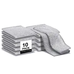 10 Pcs Non Scratch Wire Dishcloth, Multipurpose Wire Dishwashing Rag for Wet and Dry, Multifunctional Dish Rags for Washing Dishes, Reusable Steel Wool Scrubber for Kitchen Cleaning