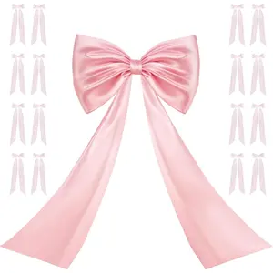 Large Pink Bow for Coquette Room Decor, 16 Pcs 3x13 in+1Pcs 47x24 in Big Satin Ribbon Ties for Birthday Party Wedding Background Bridal Shower Baby Shower Room Wall Decorations (Pink)