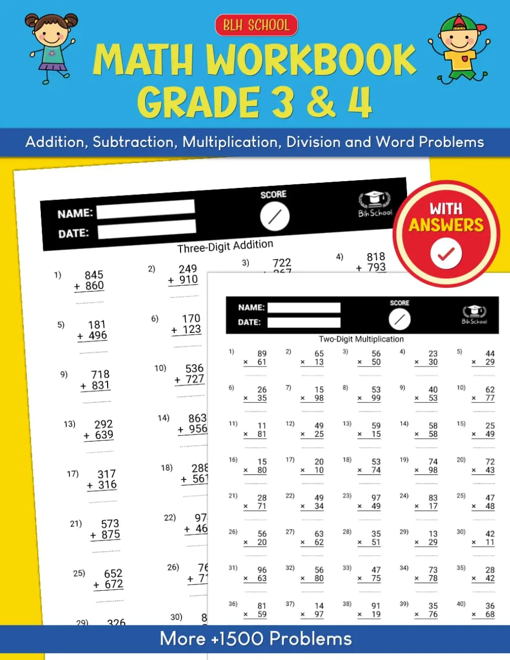 Math Workbook Grade 3 & 4: Addition, Subtraction, Multiplication, Division andWord Problems Exercises, Math Worksheets For Grade 3 & 4 (Ages 8-10) (MathWorkbooks)