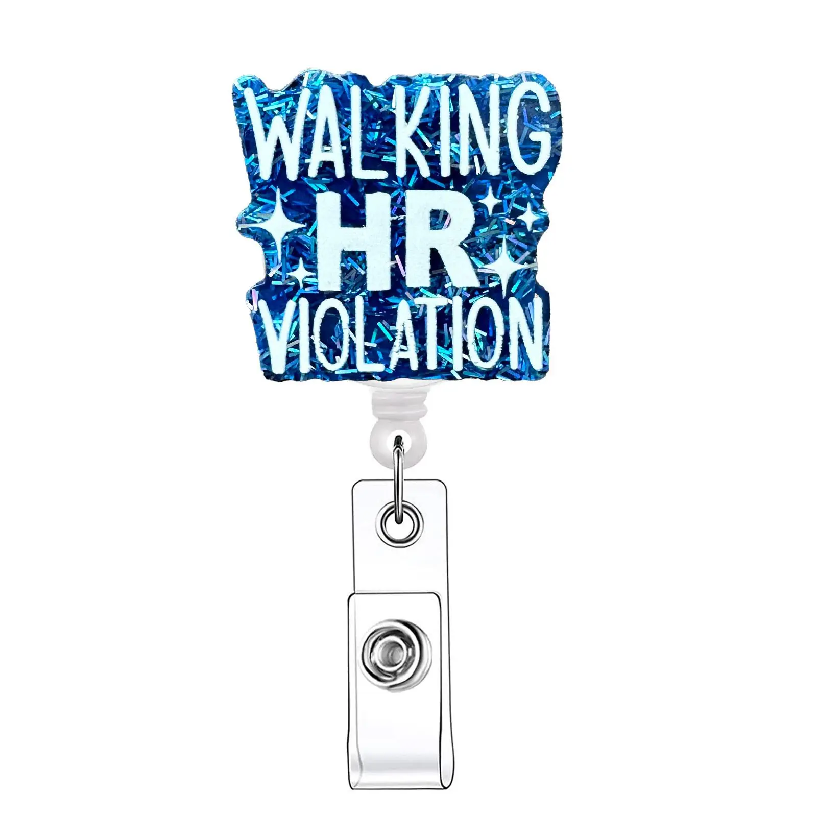 Walking HR Violation Retractable Badge Reel, 1 Count Acrylic ID Card Holder Clip for Nurses, Doctors, Students & Office Staff