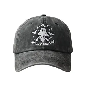 Adjustable Spooky Season Hat, Comfortable Washed Cotton Cap, Ideal for Halloween Parties, Trick or Treat & Daily Wear