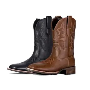 【PlusSize】tern Cowboy Boots - Embroidered Square Toe Short Boots, Slip-Resistant and Durable for Spring & Fall Walking Shoes Footwear Comfort FathersDayGift