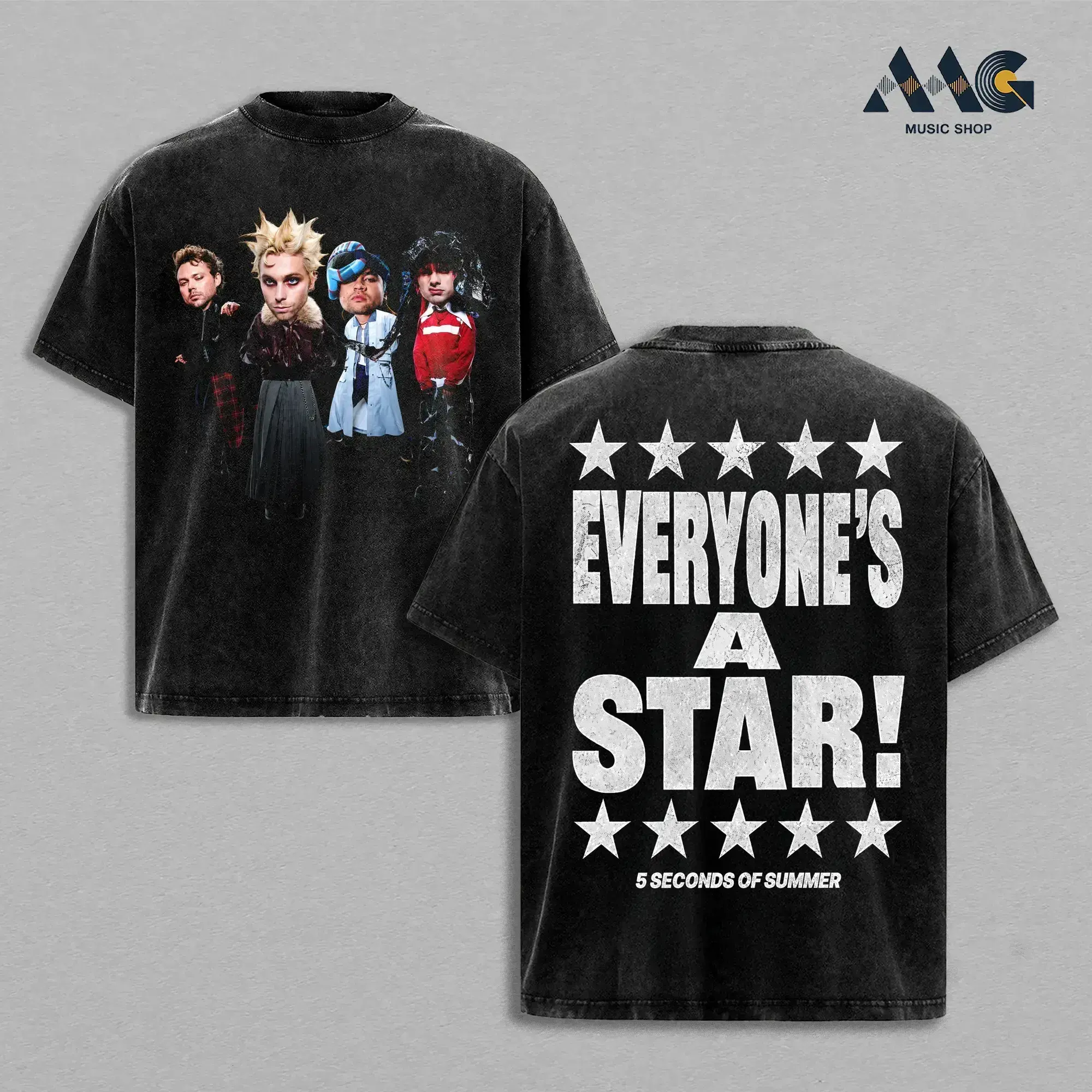 Retro 5 Seconds Of Summer Band, Vintage Heavy Washed Shirt, EVERYONE’S A STAR! 5SOS World Tour 2026 Men's T-shirt, Unisex Oversize Rock Pop-rock Band Cotton Gift For Rock Music Lovers Y2K Outfits, Vintage 90s Graphic Tees, Music Lover Shirt Y2k Fashion