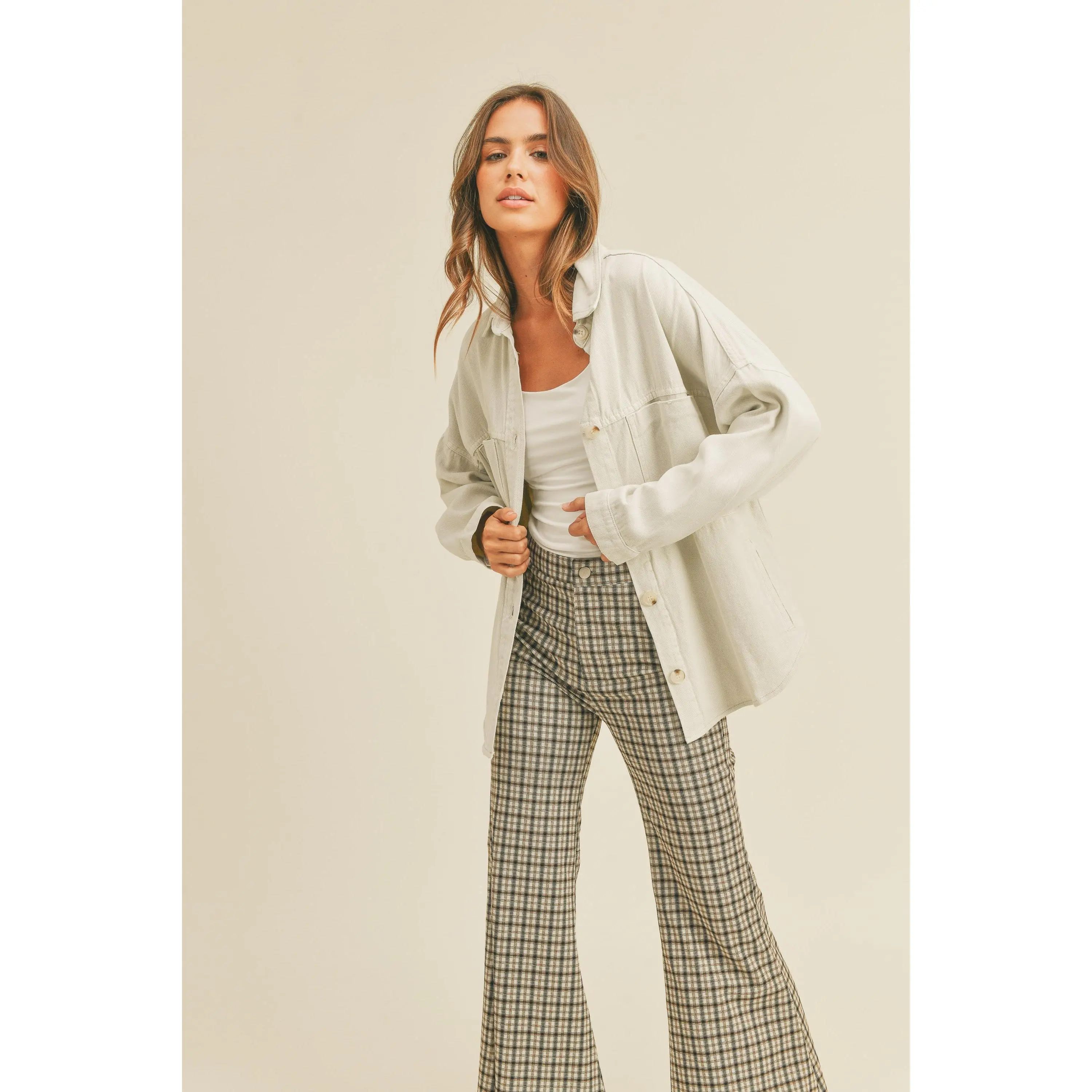 Camden Flare Plaid Pants - Brown/Grey