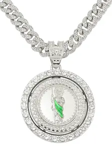 Mexican Pendant Cuban Chain Jewelry Set, Rotating Disc Round Plate Pendant, Includes Necklace, Faith Wear Gift for Men and Women