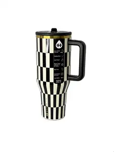 HydroJug 40oz Checkered Tumbler Retro Style Stainless Steel Insulated Flask 24H Cold 12H Hot Leak Proof Lid Convenient Handle for Iced Coffee Hot Tea Drinkware Water Bottles Mug Bottled Portable