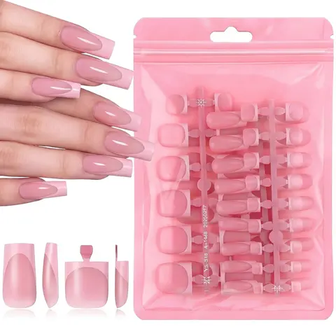 Women's 60Pcs Press-On Nail Sets - Square Medium Size French Tip, Black Full Cover Acrylic for Hands & Toes, Quick-Apply Nail Art Design Accessories for Edgy Christmas, Date Looks