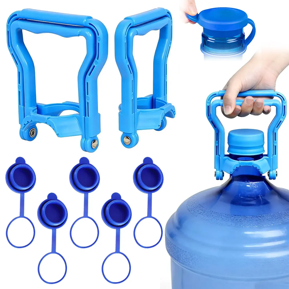 5Pcs  & 5 Gallon Water Jug Cap & 2Pcs Gallon Water Bottle Handle Kit, Non Spill and Reusable Replacement Lids, Heavy-Duty Water Jug Holder for Easy Carrying