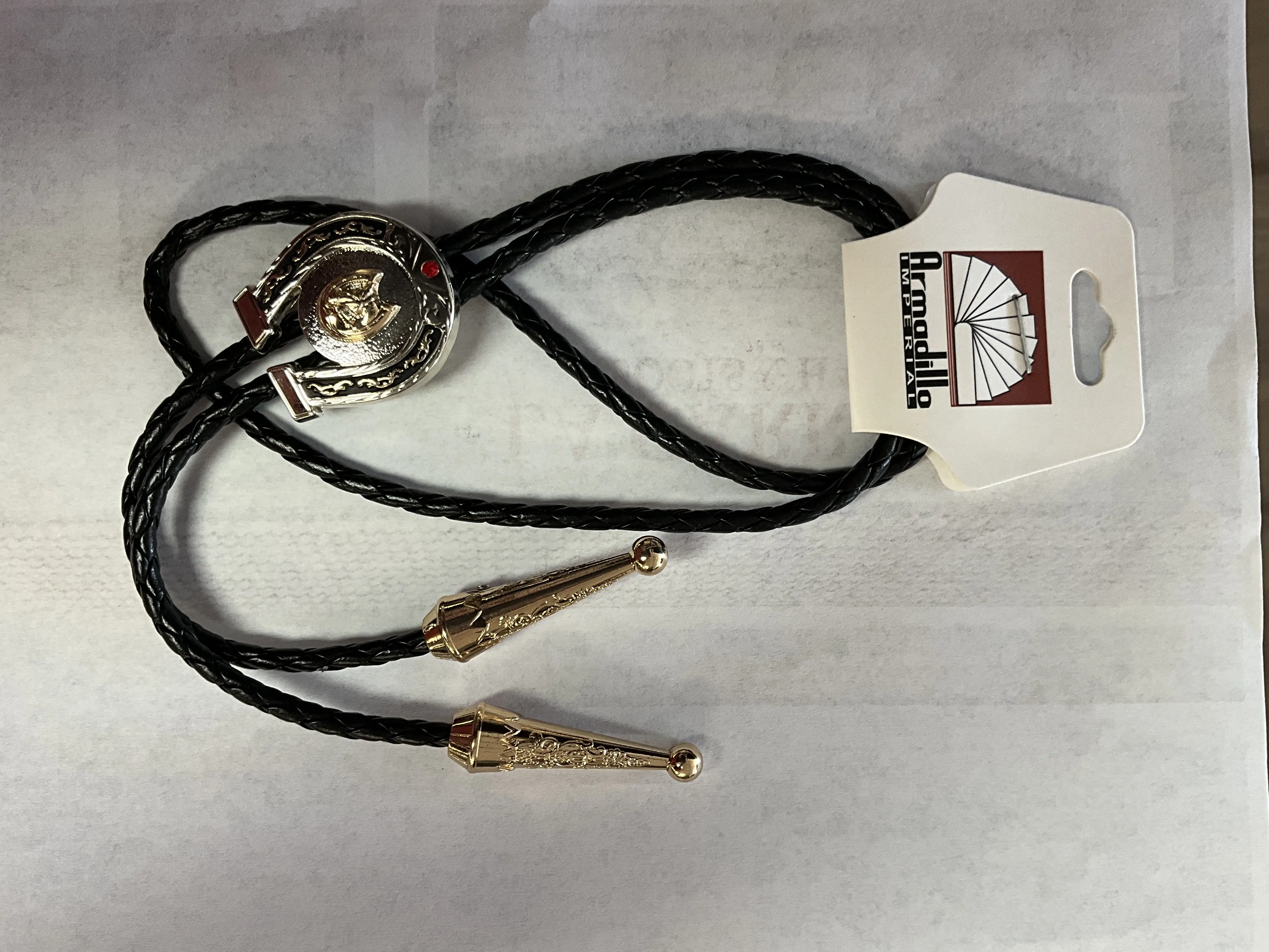 Lace Western Cowboy Leather Bolo Neck Tie - Classic Western Style, Durable Leather Material, Eye-Catching Lace Design, Perfect for Rustic Outfits