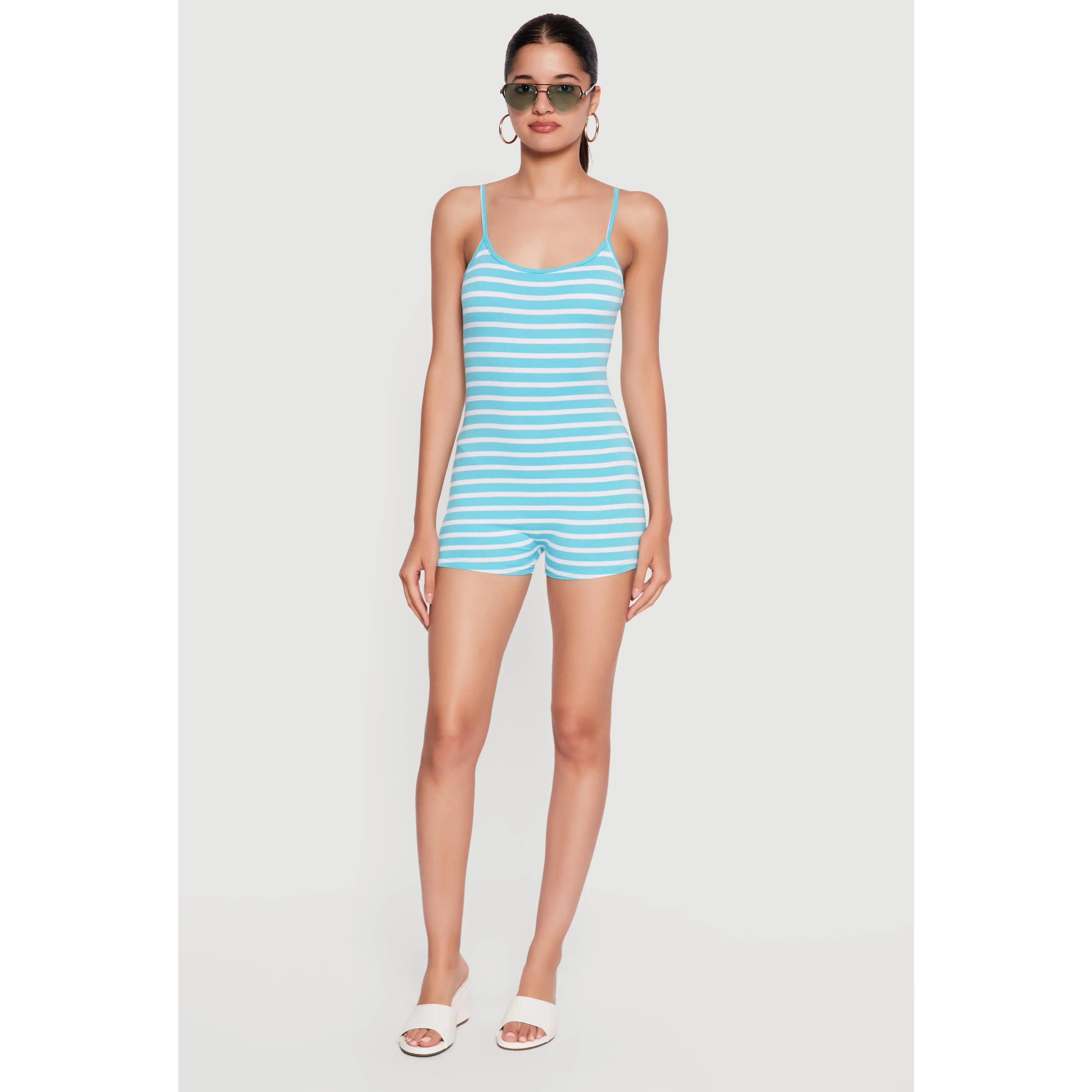Striped Scoop Neck Sleeveless Romper