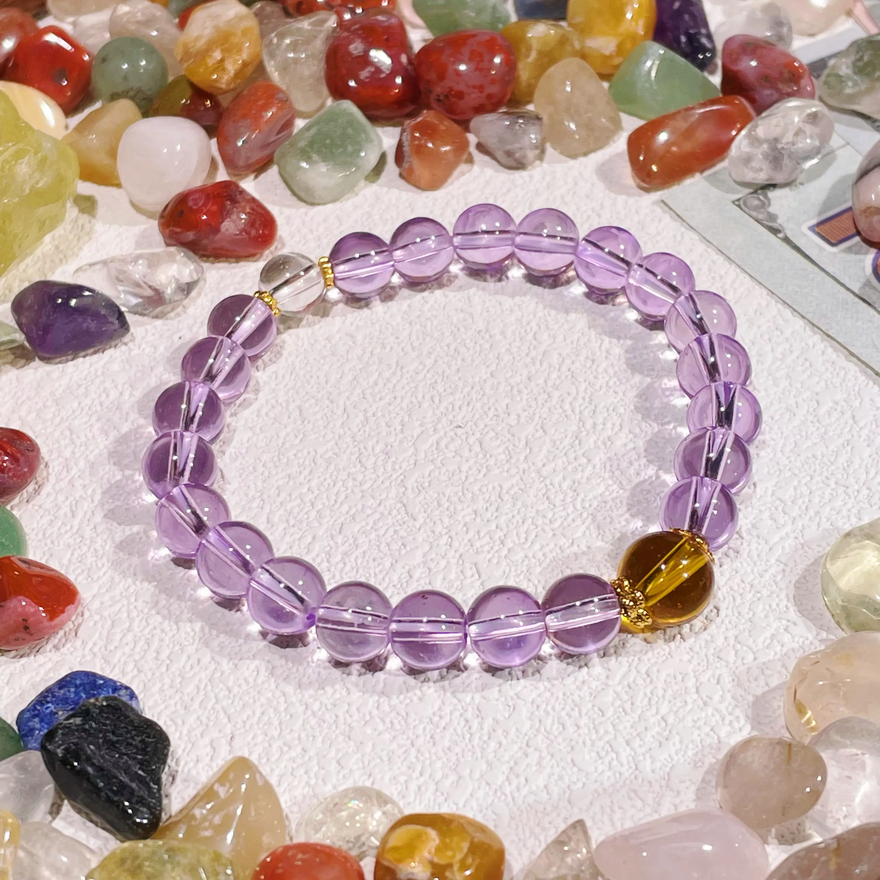 Women's Dainty Translucent Crystal Beaded Bracelet - Handmade Purple Stretch Jewelry, 5-10 in, 18g Lucky Feng Shui Wealth Piece for Daily Wear, Healing Energy, Abundance Protection, Spiritual Balance (Small Parts Choking Hazard), Crystal Beads, 18 Grams