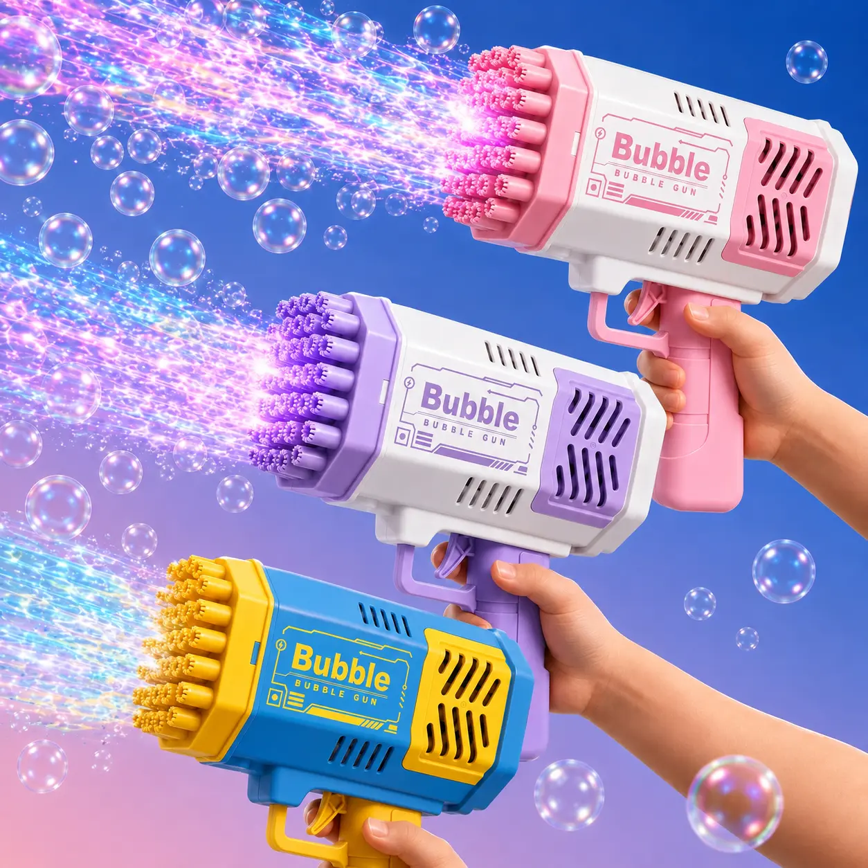 Unisex Handheld Automatic Bubble Machine Gun Toy - 40 Hole, 4+ Yrs Kids Cool Toys, Bubble Maker for Summer Beach Birthday Gatherings