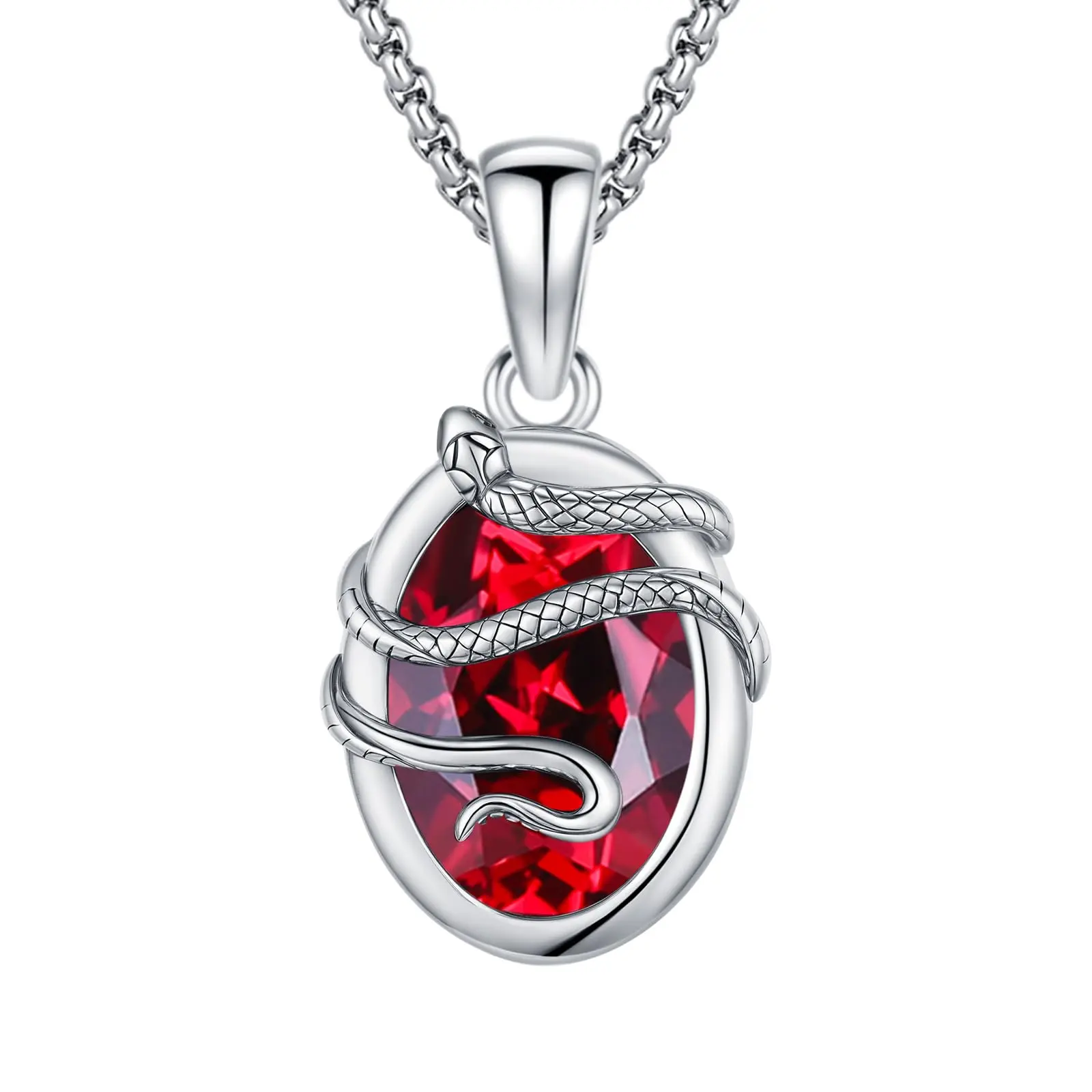 Thanches Gothic Snake Pendant 925 Sterling Silver with Red Crystal Mysterious Serpent Jewelry Accessory for Men Women Hip-Hop Animal Lucky Charms Jewelry Gifts