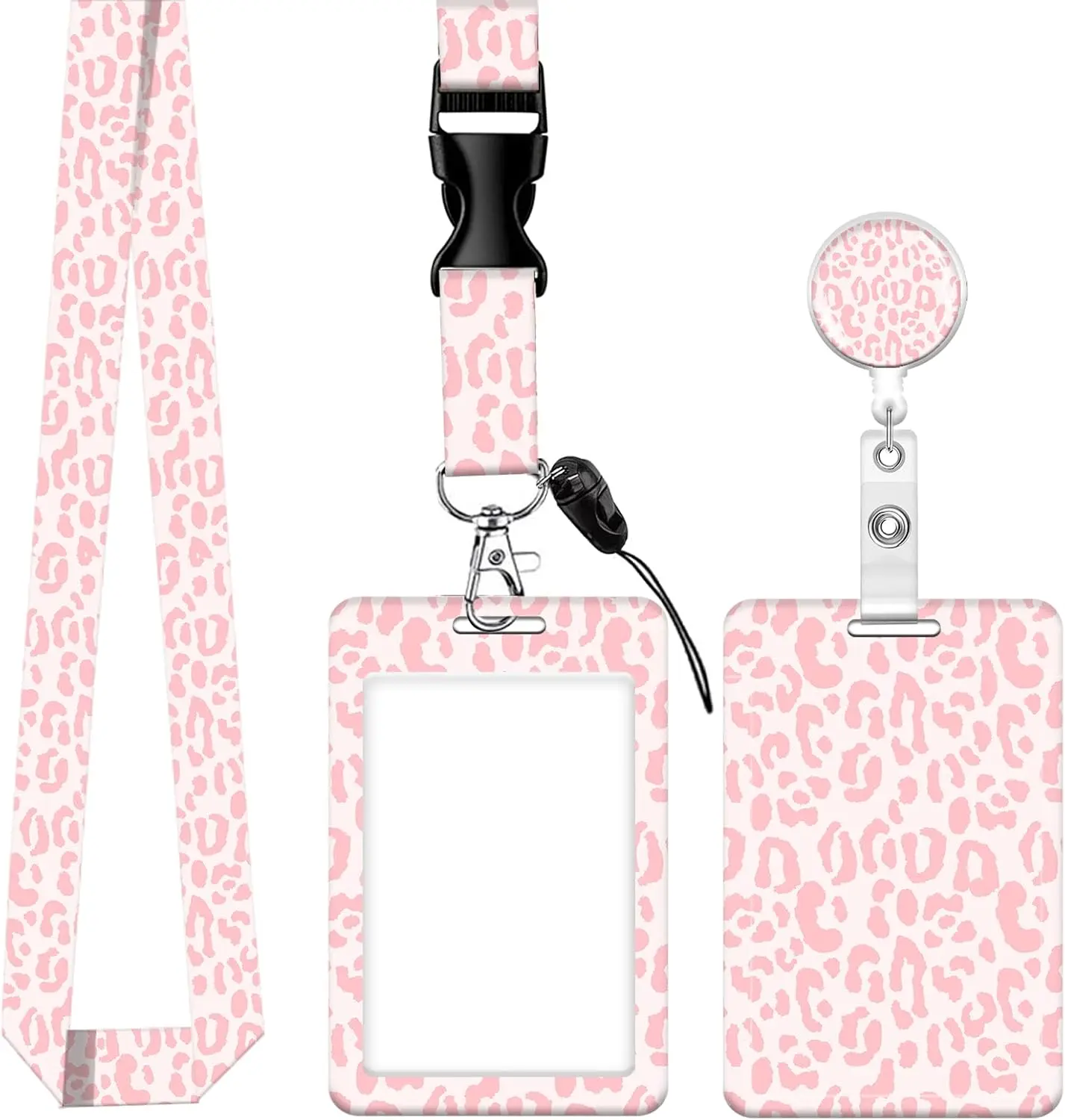 Leopard Print Retractable Reel ID Badge Holder, 360-Degree Twirl Metal-Plastic Lanyard, Unisex Adjustable for Nurses, Doctors, Husband, Wife for Concerts, Events (Pink)