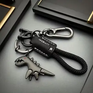 Cute Dinosaur Keychain, Leather Rope Key Ring, Aluminum Alloy, Matte Finish, Includes Bail Clip + D-Ring + 2 Small Rings, Car Keychain, Backpack Charm, Versatile Usage, Trendy Keychain