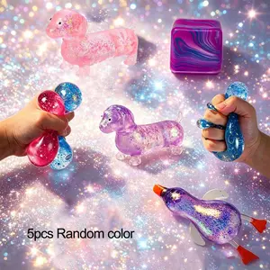 5-Piece Stress Relief Toy Set, Soft Elastic Squeeze Toys, Soft Squishy Fidget, Cute Animal Sensory Toys, Anxiety Relief for Kids and Adults, Random Colors