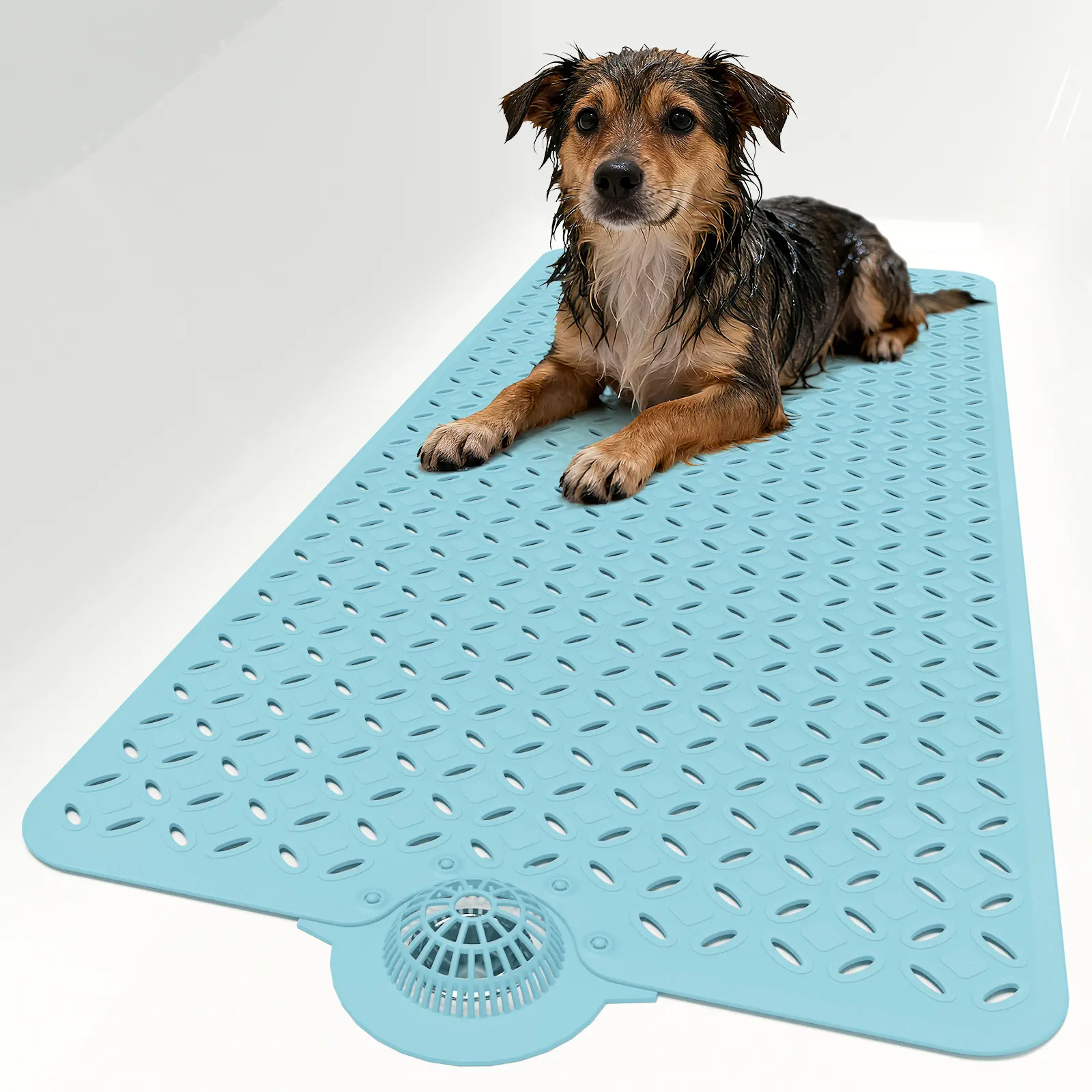 Rubber Non-Slip Long Shower Mat (39"x17"), 39in x 17in Bathtub Floor Safety Accessory with Built-In Hair Filtering Trapper, Wide Flow Drain Holes, Laundry Safe Bath Mat, Long Mat, Shower Safety