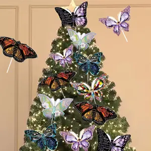 1/6 piece 8-inch elegant plastic hollow board Christmas tree picks, purple butterfly shaped Christmas tree decoration, suitable for Christmas, home atmosphere creation props