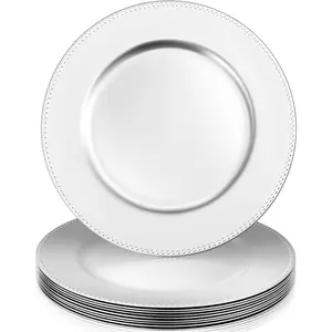 10 Pack Charger Plates Bulk, 13 Inch Silver Plastic Charger Plates, Plastic Round Plate Chargers for Wedding, Party, Dinner, Event Table Setting, Elegant T