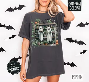 Retro Ghost Reading Books Shirt, Librarian Ghost Halloween, Halloween Teacher TShirt, Halloween Shirt, Teacher Gift, Boo School