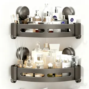 2026 upgraded new model-3-Pack Gun Gray Plastic Triangle Suction Cup ShowerCaddy 3-Tier Corner Shelves NoDrilling Bathroom Storage Rack 40lbs LoadCapacity with 6 Towel Bar Hooks(home essentials,bathroom accessories)