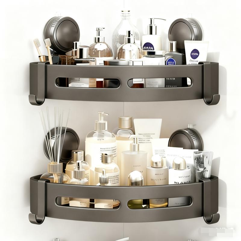 2026 upgraded new model-3-Pack Gun Gray Plastic Triangle Suction Cup ShowerCaddy 3-Tier Corner Shelves NoDrilling Bathroom Storage Rack 40lbs LoadCapacity with 6 Towel Bar Hooks(home essentials,bathroom accessories)