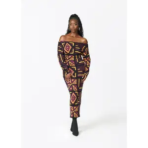 Ladi Women's African Print Sweater Dress (Plum Black Tribal)