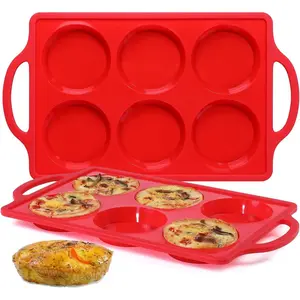 Egg Molds, 3 Inch Muffin Top Pans Non Stick with Metal Framed, Baking Pan for Breakfast Sandwiches, English Muffins, Whoopie Pies, Corn Bread, Egg Bites, Hamburger Bun, Tarts 2 Pack Red