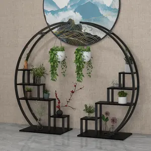 Garvee 5 Tier Tall Metal Plant Shelf with Hooks, Half Moon Shape Large Plant Shelf 2 Pack, Modern Flower Rack for Home Patio Lawn Garden Balcony, Black