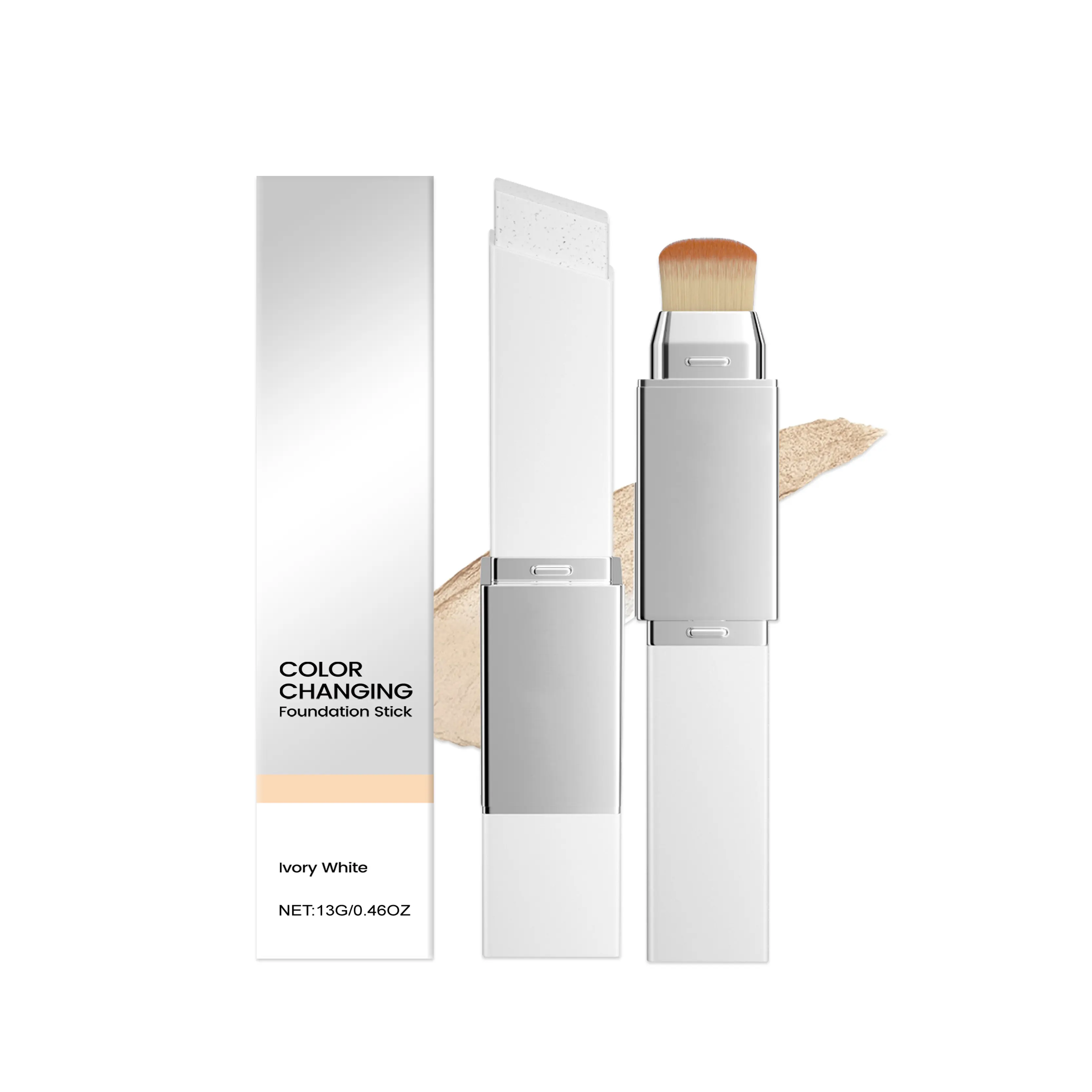 AMZ Ivory White 2-in-1 Color-Changing Foundation Stick - Lightweight Texture, Moisturizing, Matte Finish, Clear and Natural Makeup Look, Covers Acne Marks, Wrinkles, Hands-Free, 13g, Glazed Body, Ceramic Skin