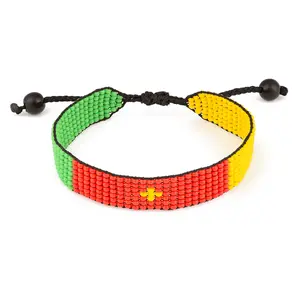 Cameroon Flag Bracelet: Handmade, Adjustable Beaded String Wristband