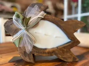 Sea Turtle Wooden Dough Bowl - Rustic Sea Turtle - Turtle Decor - Turtle Gift Candle