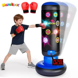 Hoperock Punching Bag for Kids, Boxing Set with Scoring, Light, Music, 4 Game Modes, Inflatable Boxing Bag with Gloves, Birthday Gifts Toys for 4-8-12 Years Old Boys