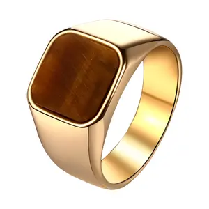 OIDEA Tiger Eye Signet Ring for Men Square Stainless Steel Anniversary Birthday Gift Gemstone Wedding Band Minimalist Versatile Style Comfortable Fit