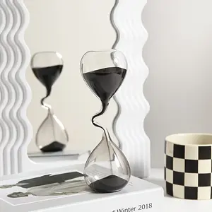 Curved Design Black Hourglass Modern Style Home Decor Accessory Simple Table Decor Aesthetic Sand Clock for Living Room Bedroom Study Office Indoor Outdoor No Electricity Required
