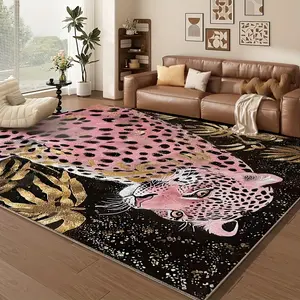 Pink Leopard Print Rectangular Rug: HD Printing, Double Lock Edge, Machine Washable, Non - Slip. Ideal for Multiple Rooms & Festive Gifts, Animal Print Rug