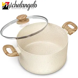 MICHELANGELO Stock Pot with Lid, Nonstick Soup Pot with Handle, Induction Cooking Pot White Granite, Non Stick Pot with Stay-cool Handle, 3 Color and 5/6/8/10 Quarts