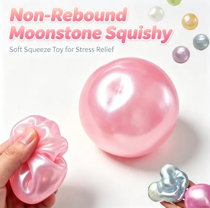 Moonstone Ball Squishy – Non-Rebound Moldable Coconut Oil Gel-Filled Sensory Fidget Toy
