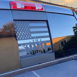 Rear Middle Window Soldier American Flag Decal for Truck, Matte Black Flag Decal for Truck, Truck Accessories window american flag