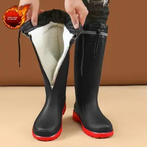 Men'sNon-SlipWaterproofHighTubeBootswithCottonLining,BeachBoots,RainBoots,WarmFishingBoots,ConstructionSiteWaterShoes,RubberShoesF3313-2