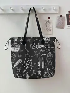 Chemical Reagent Pattern Drawstring Tote Bag, Large Capacity Shopping Bag, Durable and Wear-Resistant, Random Print, Casual Style