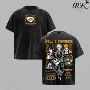 Hells Paradise Gabimaru Sagiri Yuzuriha Chobei Toma Anime Shirt Vintage Washed Oversized Tee Yellow Graphic Back Print Heavy Cotton Streetwear Manga Gift