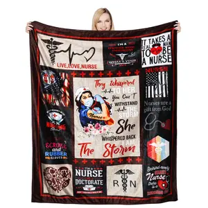 Ultra Soft Nurse Theme Blanket Microfiber Flannel Blanket Gifts for Women Nurses Warm Cozy Fuzzy Throw Blanket for Bed and Couch 50X60 Inch FTRUNCH
