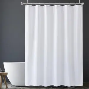 White Shower Liner Cloth Waterproof, White Shower Curtain Liner Fabric with Weighted Stones, Washable Shower Curtain and Liner 2-in-1, 120G Heavy Duty, 12