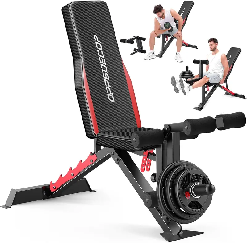 OPPSDECOR 1200LBS Weight Bench with Wide-Range Leg Extension & Curl (Full ROM), Adjustable Workout Bench Press with Wheels & Handle, Incline/Flat Weight Bench for Home Gym Strength Training