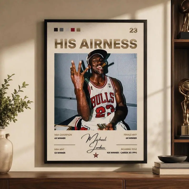 Michael Jordan Poster Chicago Bulls Wall Art – Basketball Legend Print, Sports Room Decor, Man Cave NBA Poster - No Frame