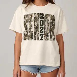 Senior Class Of 2027 Camo Graphic T-Shirt, Retro Senior 2027 Tee, Camouflage School Spirit Shirt, Class Of 2027 Graduation T-Shirt, Trendy Senior Year Tee