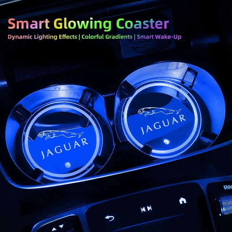 2Pcs Car LED Luminous Water Cup Coaster Colorful Coaster Lamps Car Interior Accessories For Jaguar F-Pace F-Type XF XJ XE I-Pace E-Pace XEL XFL S-Type XFR XKR X-Type Automotive Interior Accessories Car Accessory