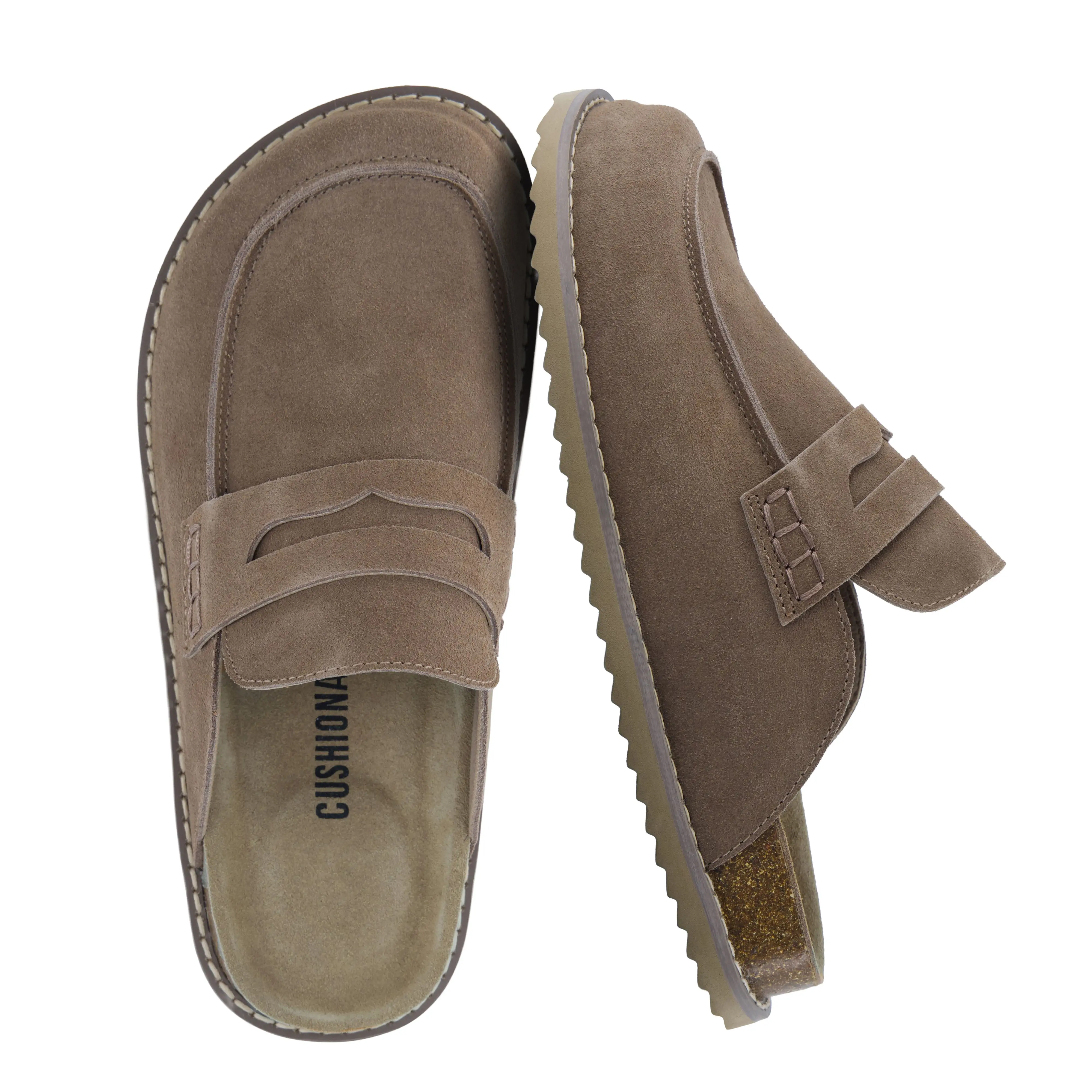Cushionaire Zola Suede Clogs For Women | Genuine Suede Slip On Penny Loafer Clogs With Cork Footbed | Classic Closed Toe Mule Design For Everyday Casual Wear